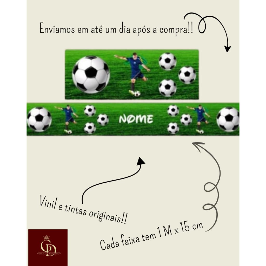5 Metros Faixas decorativas Adesiva Infantil Menino Personalizada Futebol Quarto Personalizado