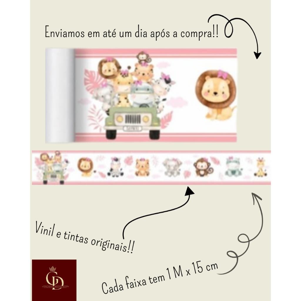 5 Metros faixa decorativas infantil Papel Parede para o quarto do seu bebê rosa safari infantil