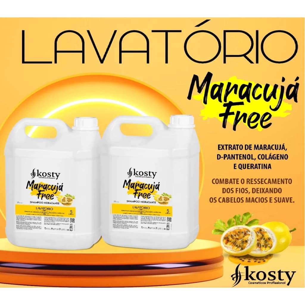 Kit com 2 Shampoo Maracujá controle da oleosidade 5L ,combate o ressecamento kosty lavatório profissional rende muito