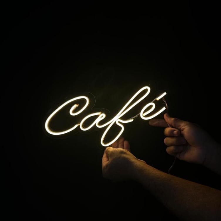 Painel Letreiro Luminoso Led Neon - Café 20x50cm Padaria Cafeteria Cozinha