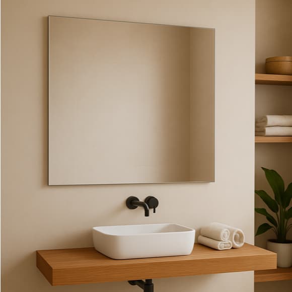 Espelho 60cm x 60cm + kit instalação para Decoração Sala Banheiro Lavabo Casa Loja Quarto Barbearia