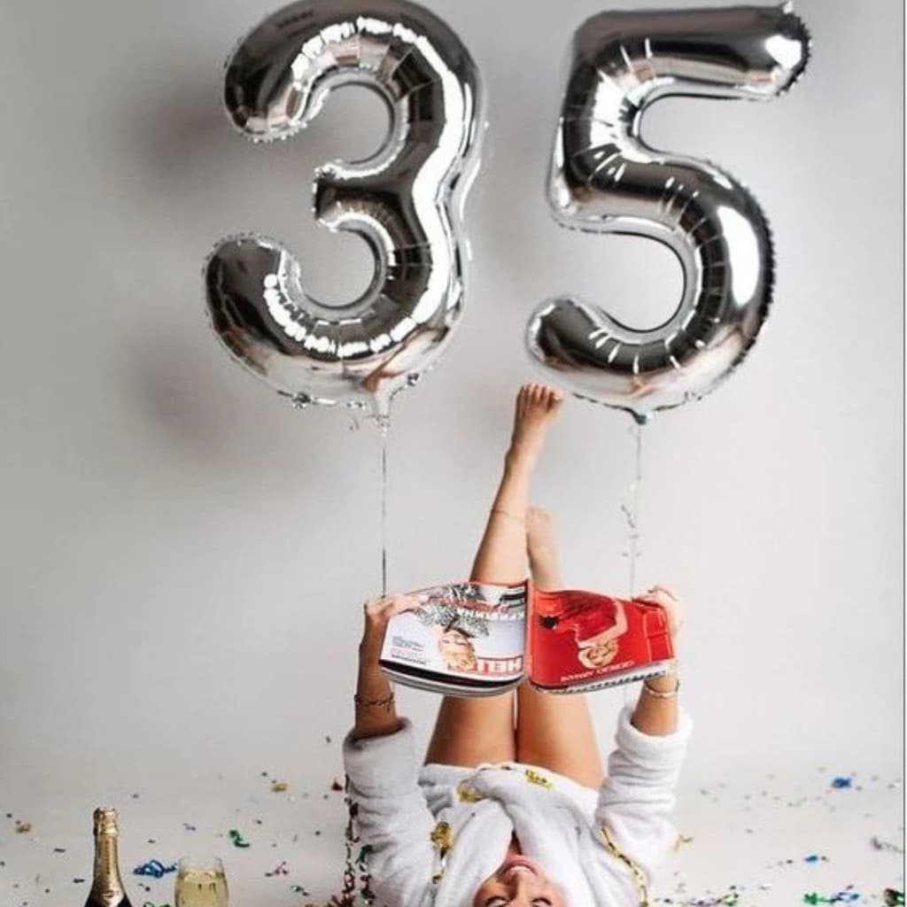 Kit com 2 balões PRATA de Numero metalizados 80cm -32" Polegadas