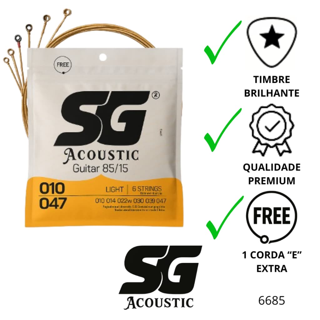 Corda SG 010 Aço Bronze 85/15 Tensão Leve Encordoamento para Violão