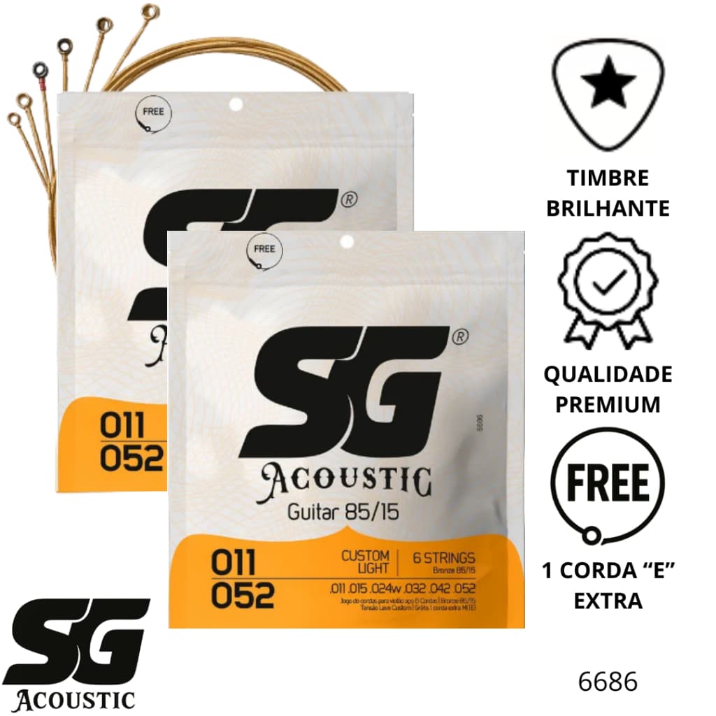 Kit com 2 Corda SG 011 Aço Bronze 85/15 Encordoamento para Violão