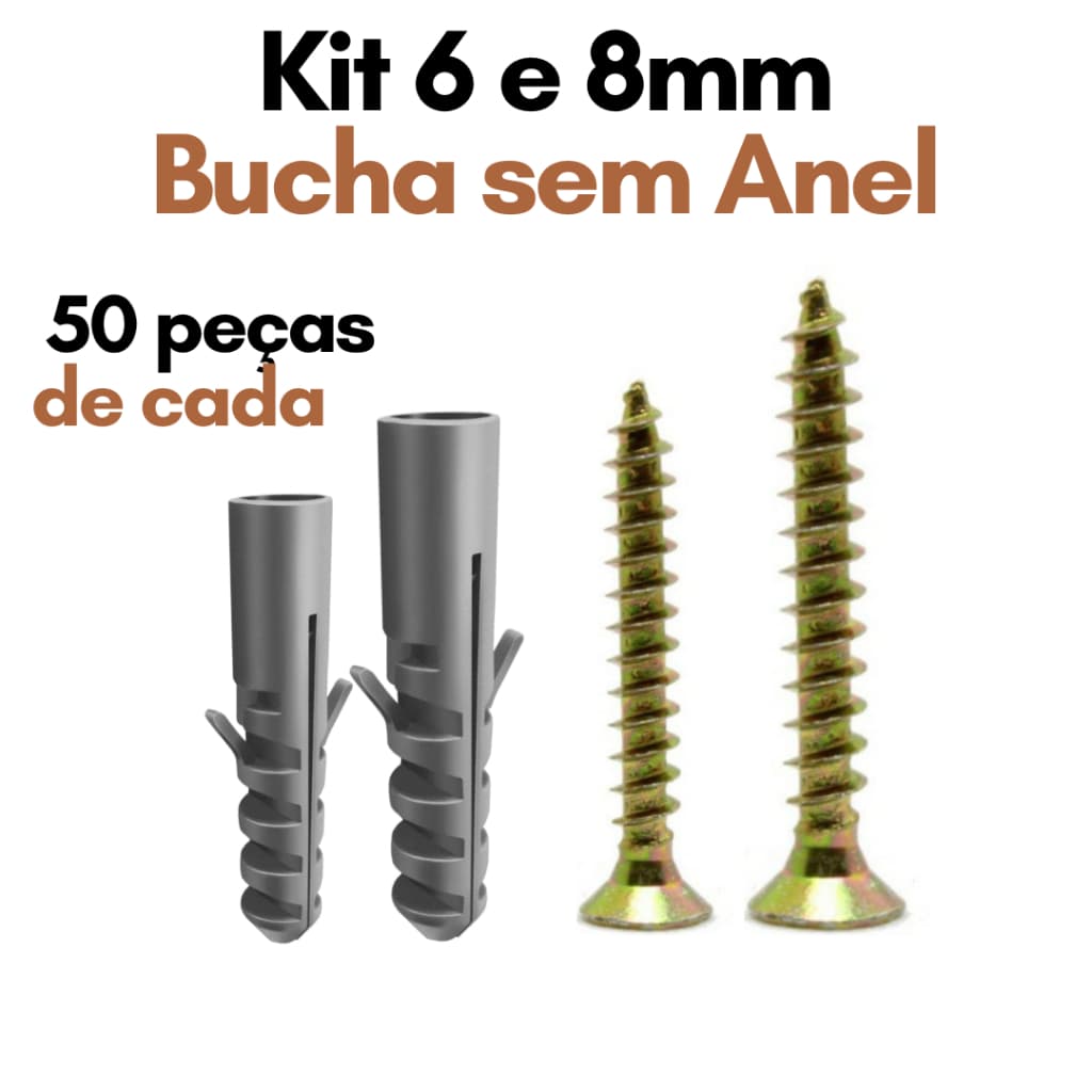 Kit Parafuso com Bucha 6mm 8mm Sem Anel Aba 200 pçs Parafusos Philips Buchas 6 8