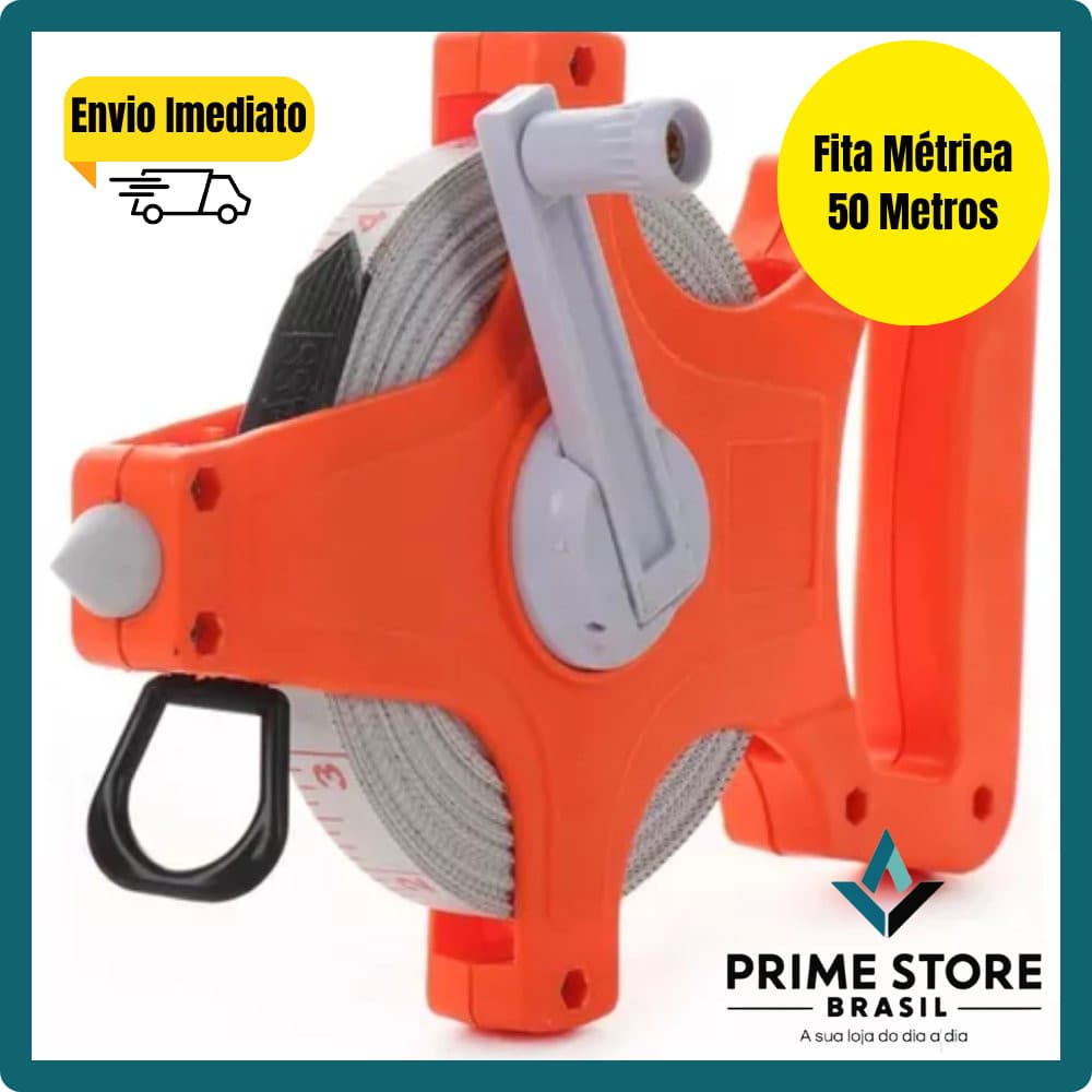 Fita Métrica Trena 50m com Manivela Recolhedora – Alta Precisão Medir Medida Longa