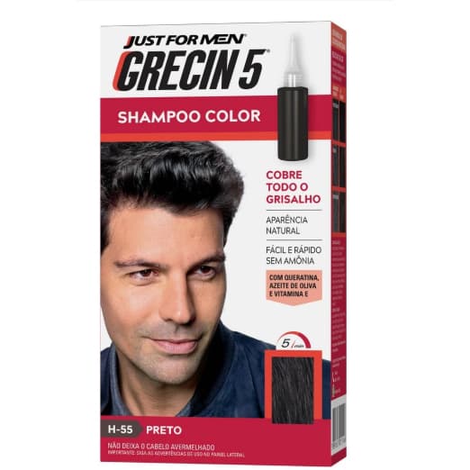 GRECIN 5 SHAMPOO TINTURA TONALIZANTE PRETO H-55 60ML -  COBRE OS CABELOS  GRISALHOS EM 5 MINUTOS