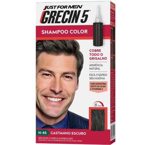 GRECIN 5 SHAMPOO TONALIZANTE CASTANHO  ESCUROH-45 60ML - COBRE OS CABELOS  GRISSALHOS EM 5 MINUTOS