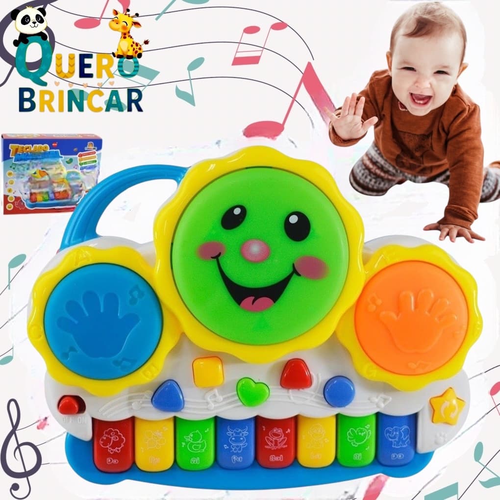 Piano Musical Infantil com Luz e Som | Brinquedo Educativo para Bebês com Teclas e Tambor