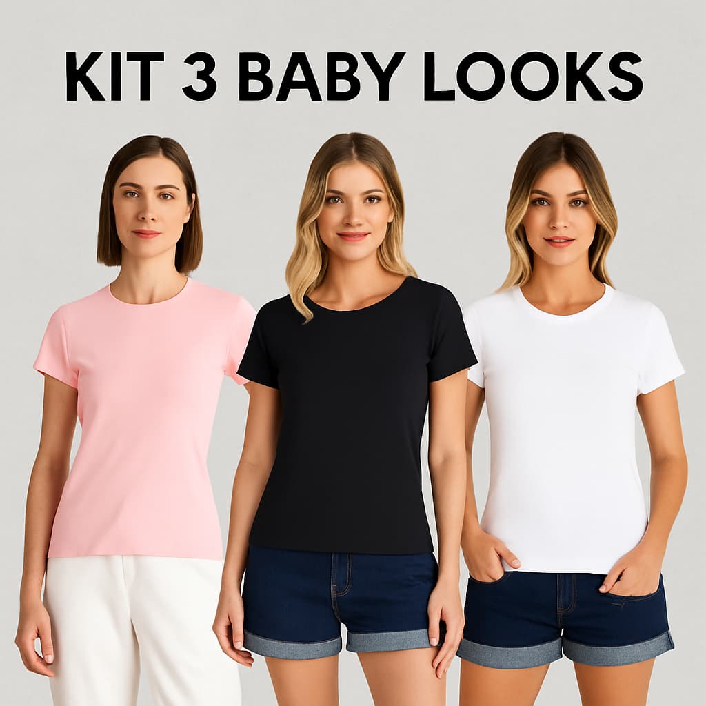 Kit 3 Camisetas 100% algodão gola redonda Feminina KB301-K3