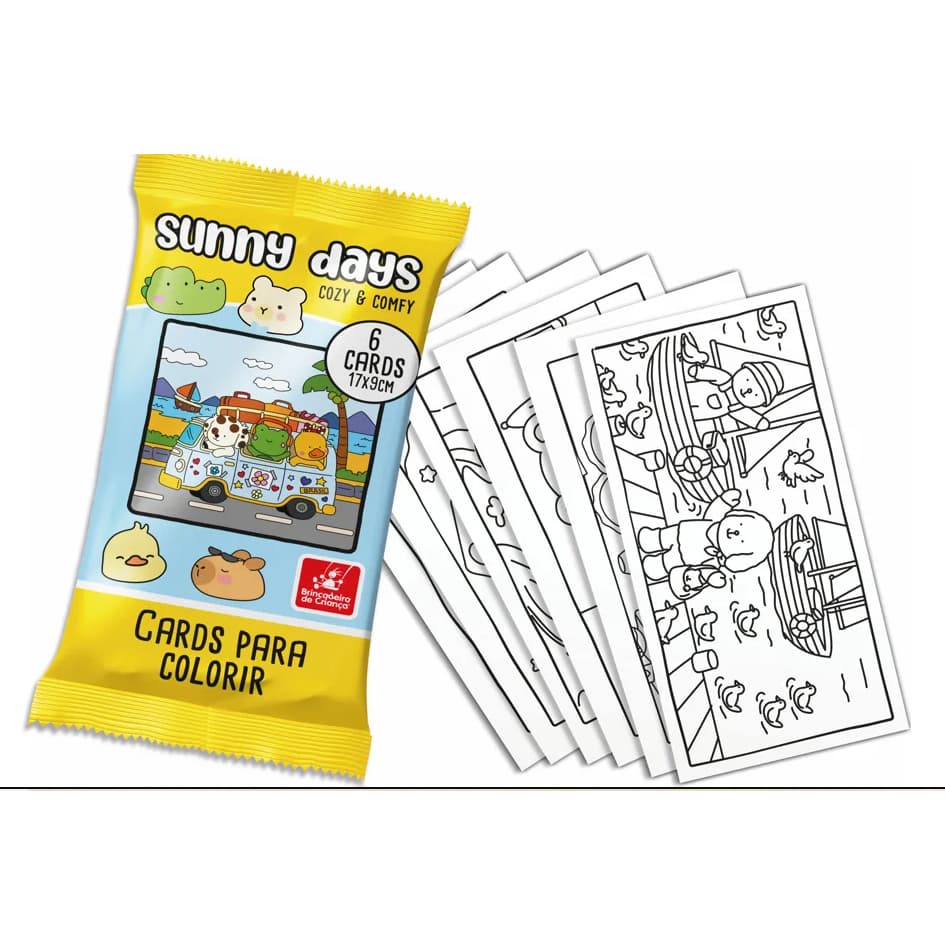 Kit Com 4 Saquinhos Cozy e Comfy, Cards para colcorir - Colecionar e Colorir, Capivara e amigos.