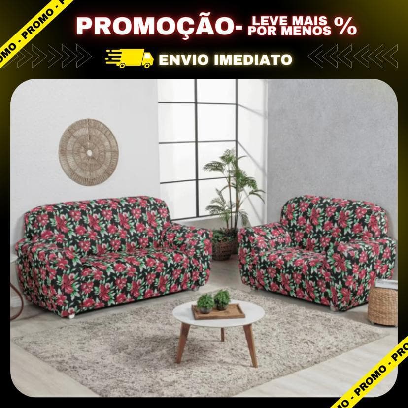CAPA PARA SOFÁ 2 E 3 LUGARES ESTAMPADA LIGADINHA COLADINHA