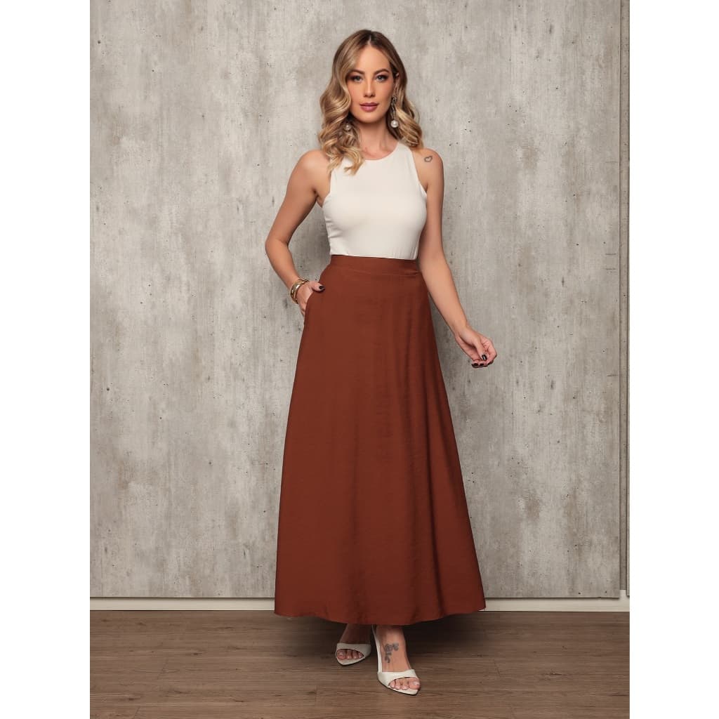Saia Feminina Longa com bolso - Moda evangelica Saia Longa marrant