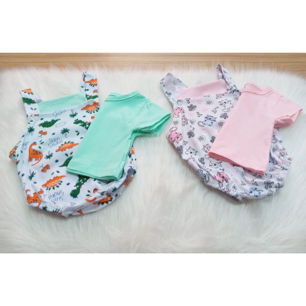Jardineira Bebê Com Blusa RN Roupa Recém Nascido Malha 100% Algodão Conjuntinho Menina Menino