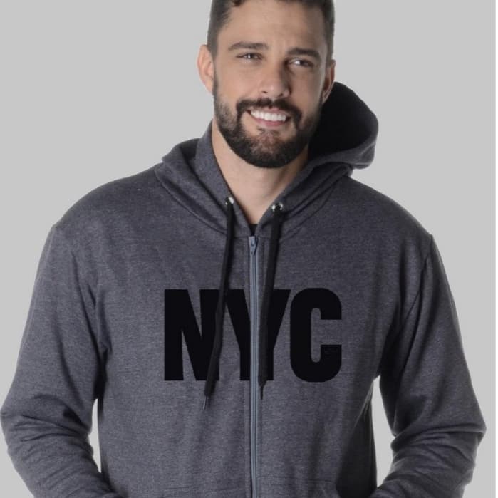 Moletom Masculino Ziper NYC Casaco Blusa de Frio Aberto Canguru Estilo Jaqueta Com Capuz Plusize