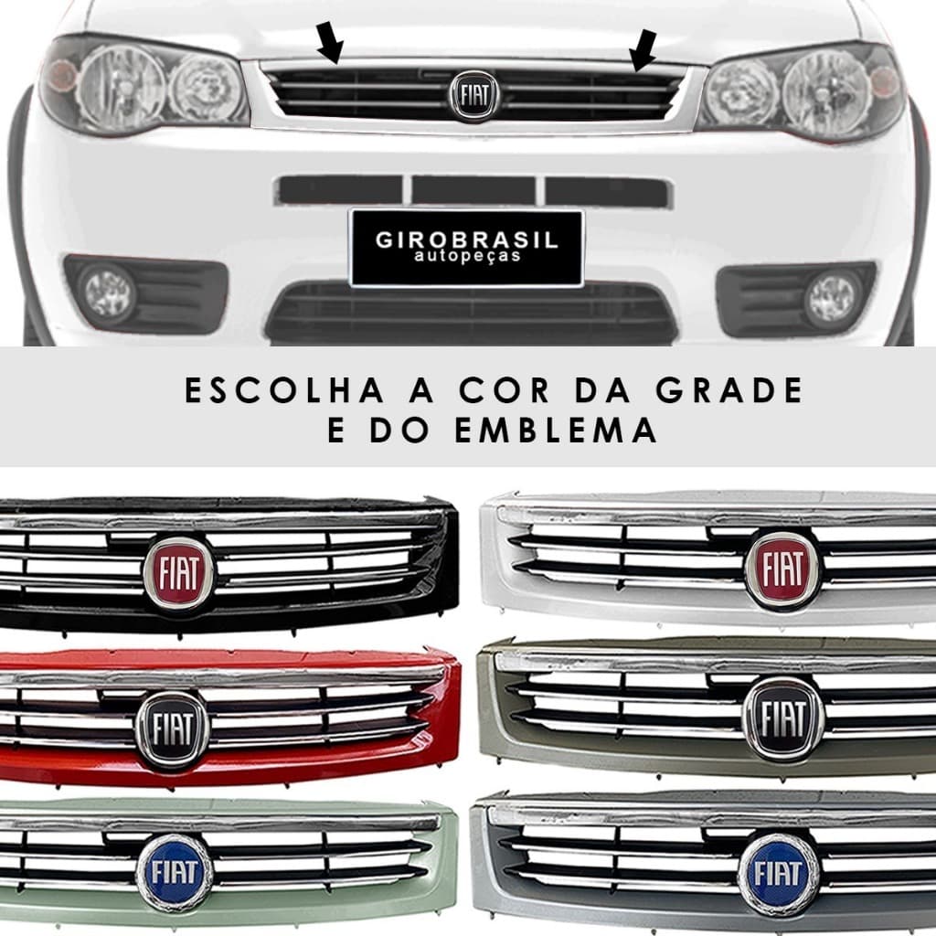 Grade Dianteira Radiador Fiat Palio Siena Strada Fire Economy Pintada na Cor + Emblema - Branca, Preta, Vermelha, Prata