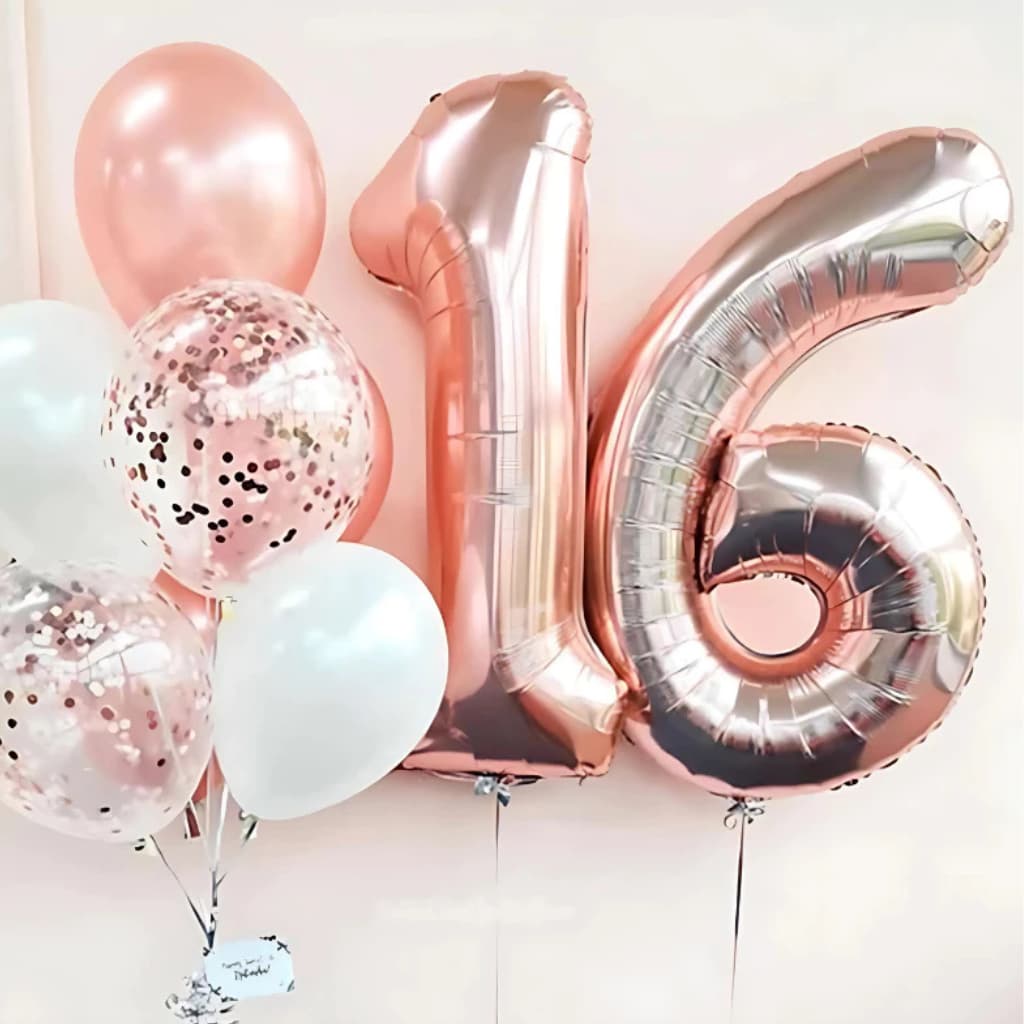 Kit com 2 balões ROSE de Numero metalizados 40cm -16" Polegadas