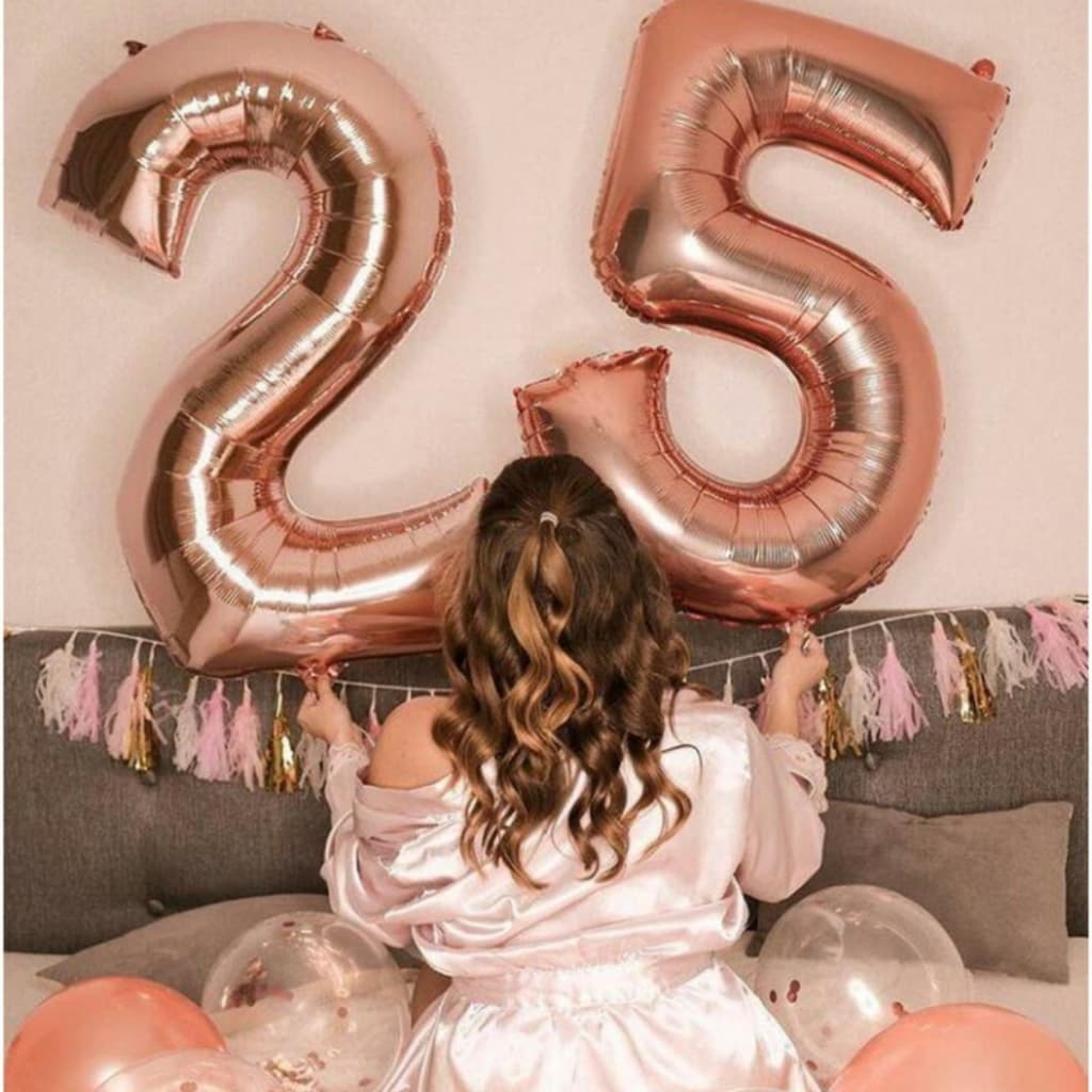 Kit com 2 balões ROSE de Numero metalizados 80cm -32" Polegadas