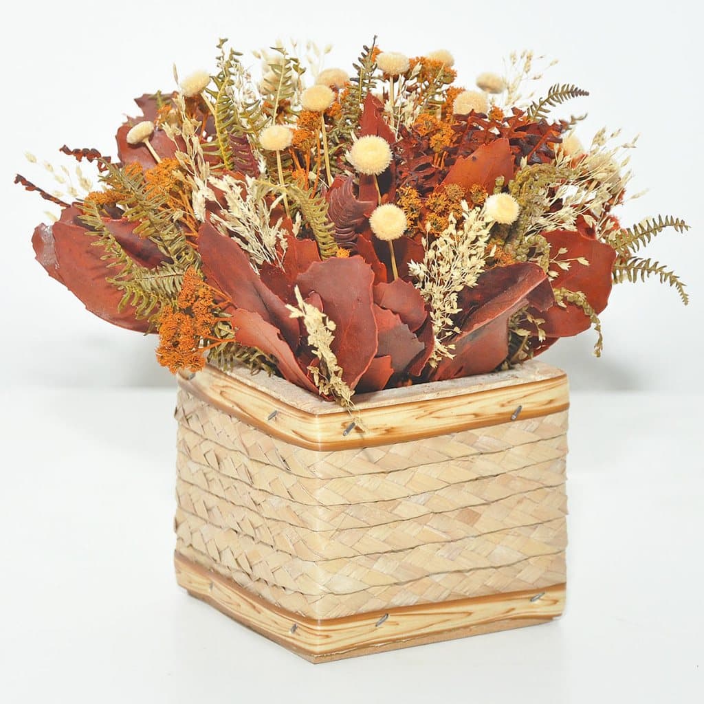 Arranjo vaso decoração flores desidratadas rústico pequeno cachepot de palha artesanal