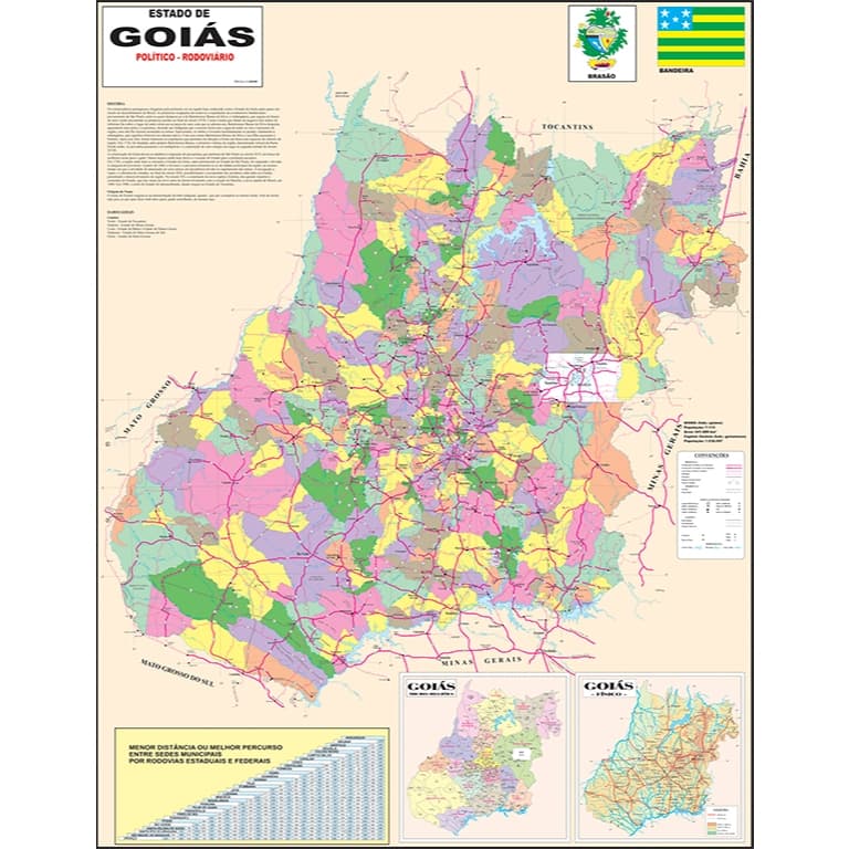 Mapa Estado De Goiás Atualizado - 120cm X 90cm Gigante