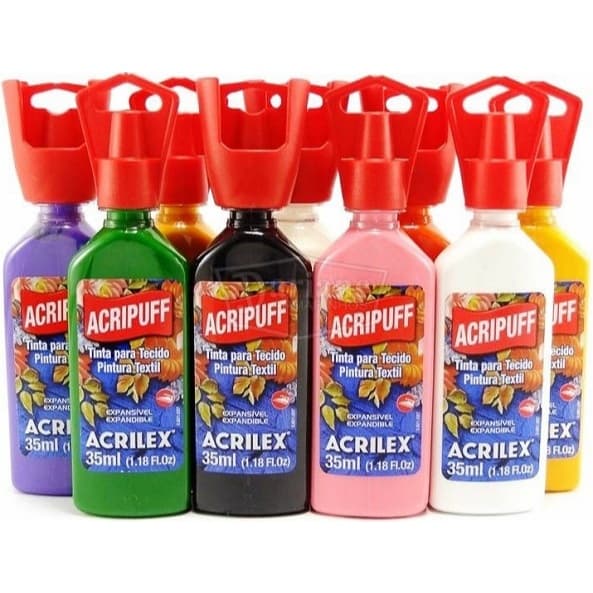 5 X TINTA PARA TECIDO ACRIPUFF 35ML - Cores a Escolher - Tinta Expansível para Tecidos de Algodão
