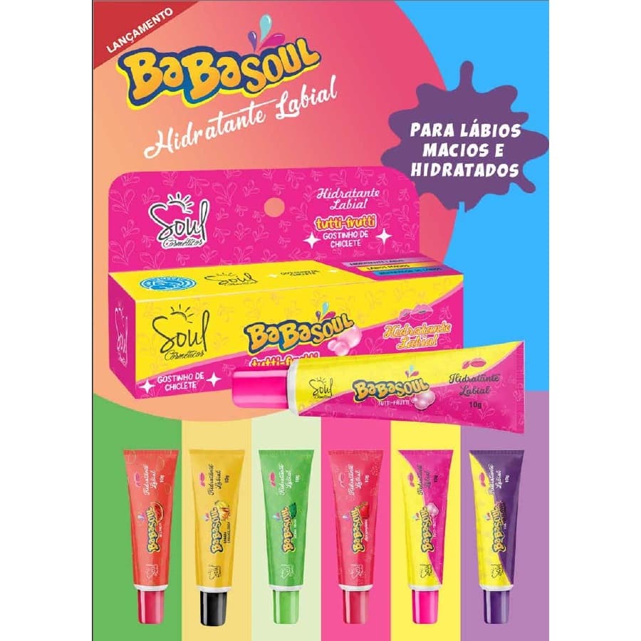 KIT 6 Hidratantes Labial Babasoul Cheirinho de Chiclete Soul Cosméticos (Atacado/Revenda)