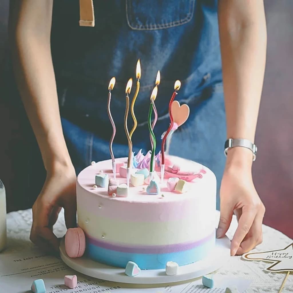 Vela Curva de Aniversário 6 pçs p/ Decoração, Bolo, Casamento e Aniversário. Parafina