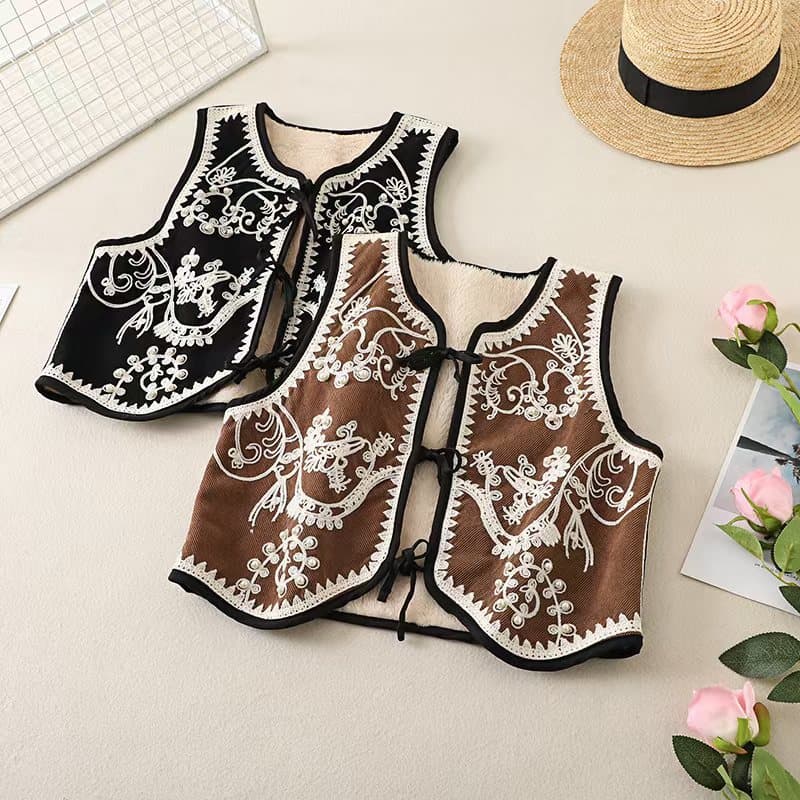 Travel Outfit Retro Two Color Estilo Tecido Jacquard Pequeno Colete Colete Feminino All-match Curto