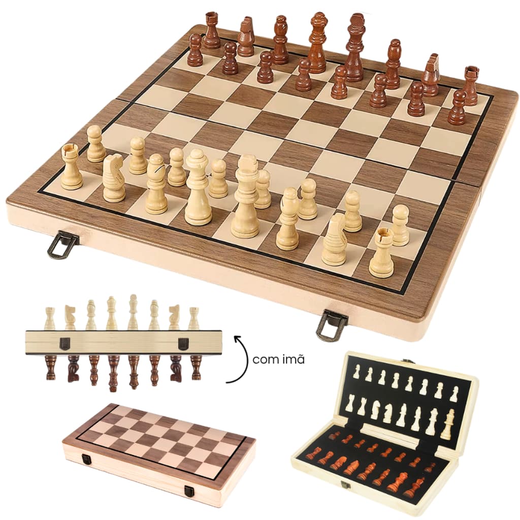 Jogo Xadrez Com ou Sem Imã 29x29 ou 40x40 Madeira Tabuleiro Profissional