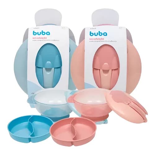 Buba Kit Refeição Bowl Infantil com Ventosa Prato C/ Divisória e Talheres