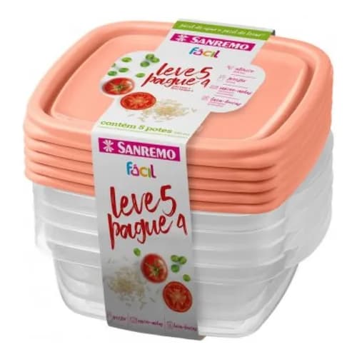Jogo 5 Potes Plástico Sanremo 530ml C/ Tampa