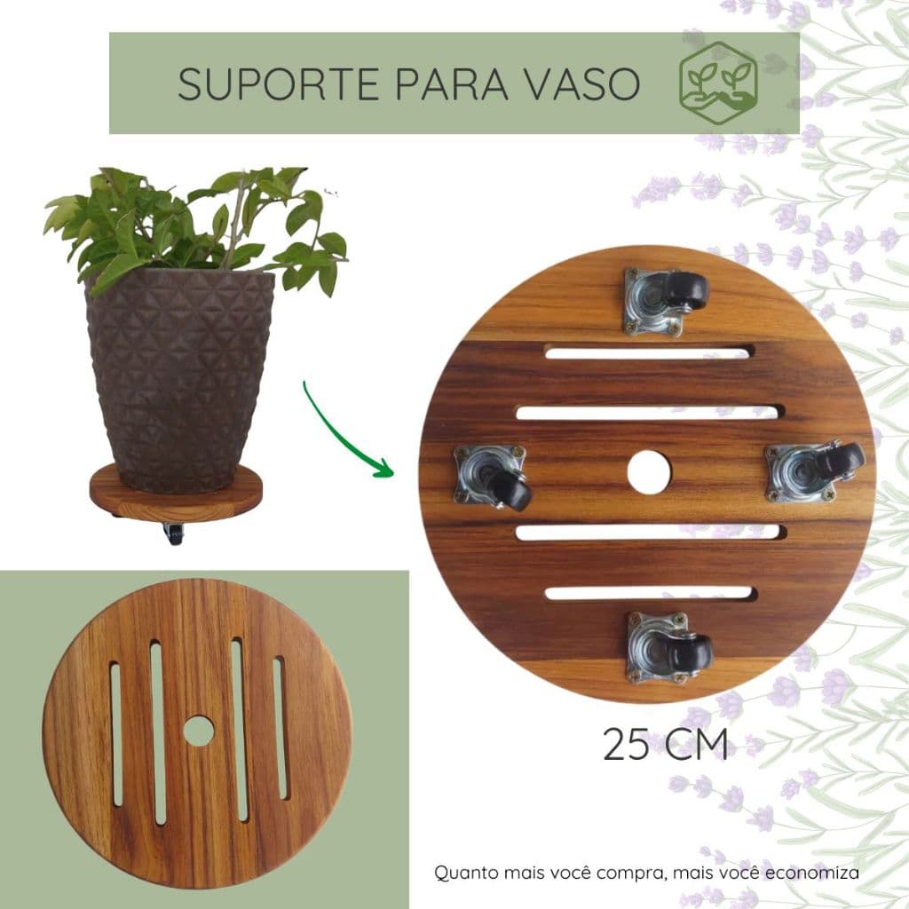Suporte Para Vaso De Planta Chão Redondo Rodinhas 25cm