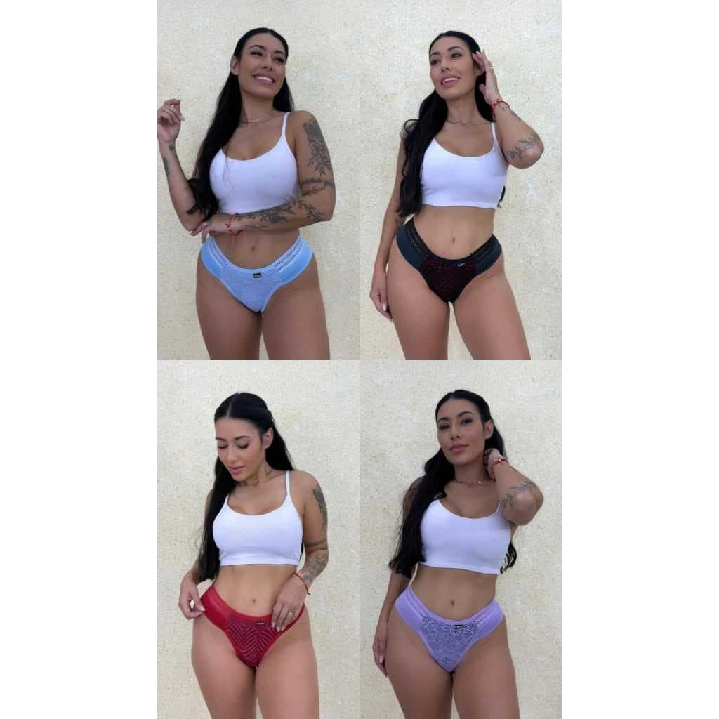 Kit 3 Calcinhas Feminina Fio Duplo com Detalhes Tanga Luxo Conforto