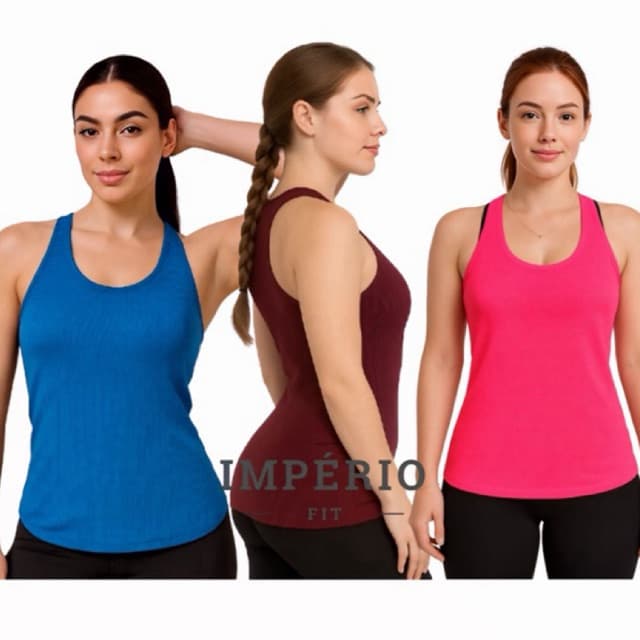 Kit 3 Regata Camiseta Feminina Nadador Musculação Academia Revenda