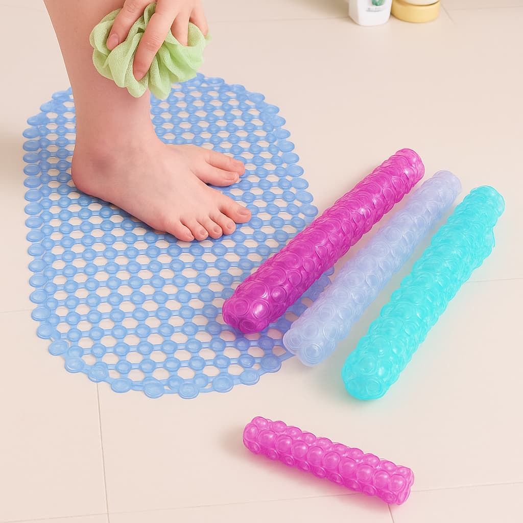Tapete de Banheiro Chuveiro Banho Box Oval Com Ventosa 33x61cm – Antiderrapante, Macio e Absorvente