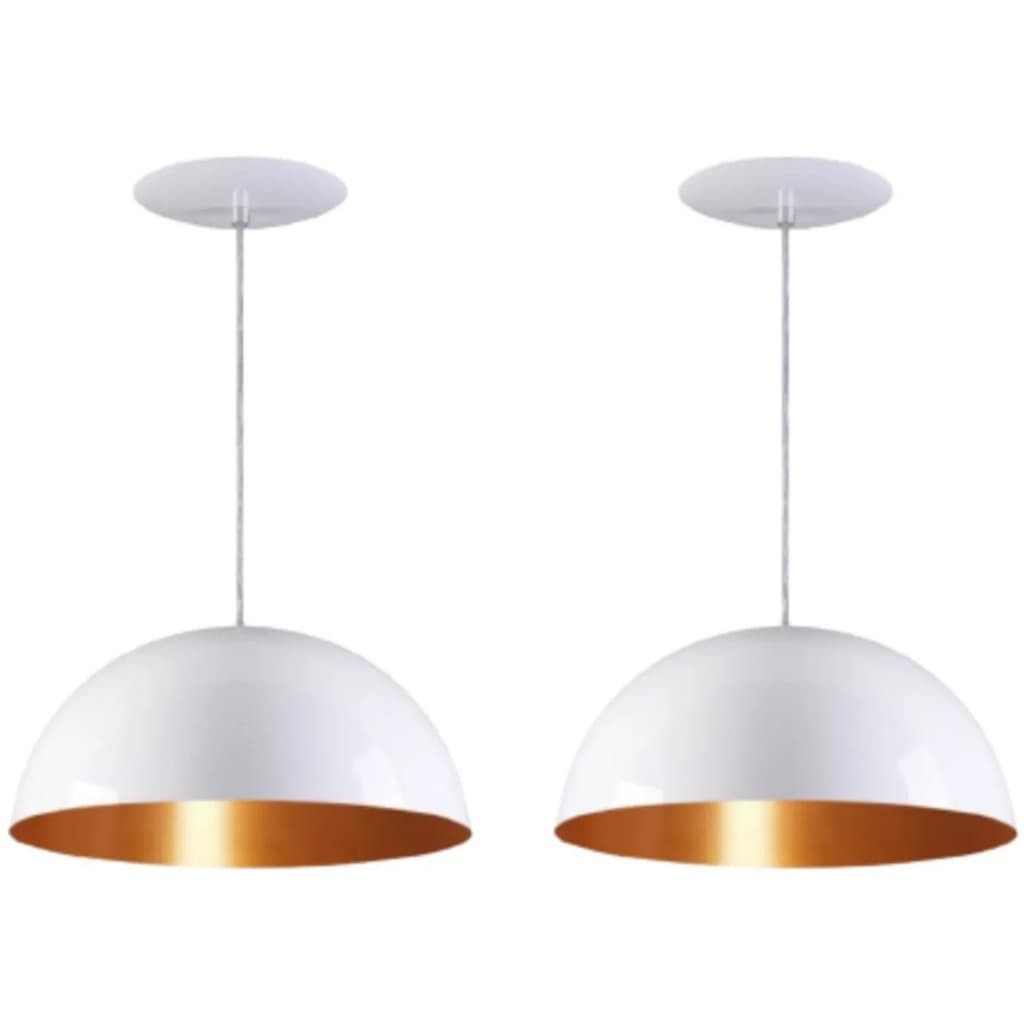 Pendente Vintage Retro Meia Lua Kit2 Branco/Cobre Lustre Premium Aluminio Teto Casa Loja Decorativo