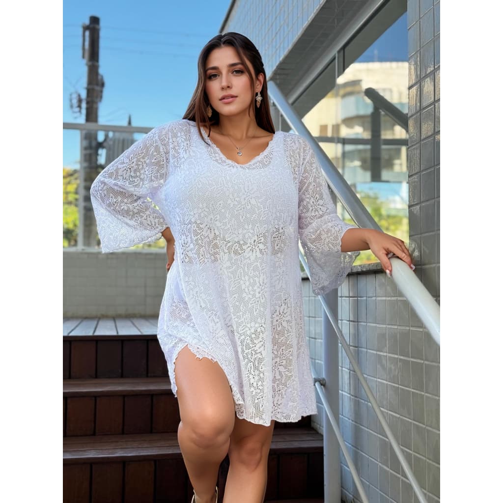 Vestido Manga Renda - Saída de Praia