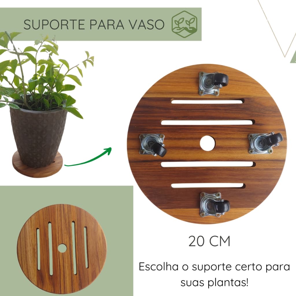 Suporte Para Vaso De Planta 20CM Com Rodinhas Redondo