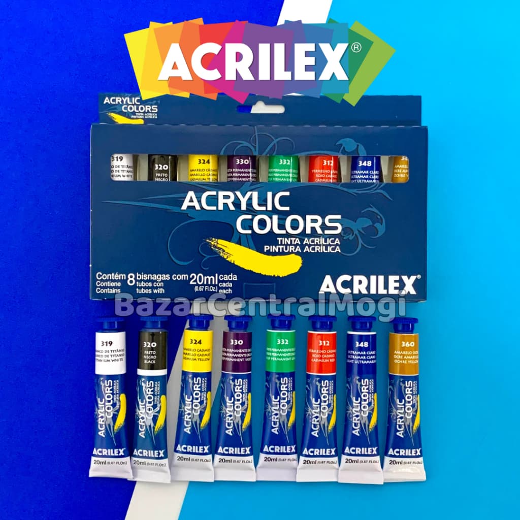 Tinta Acrílica Acrilex Acrylic Colors 8 Cores Bisnaga 20ml Estojo