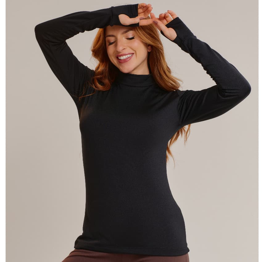 Cacharrel Feminino Gola Alta Segunda Pele Manga Comprida Blusa Feminina