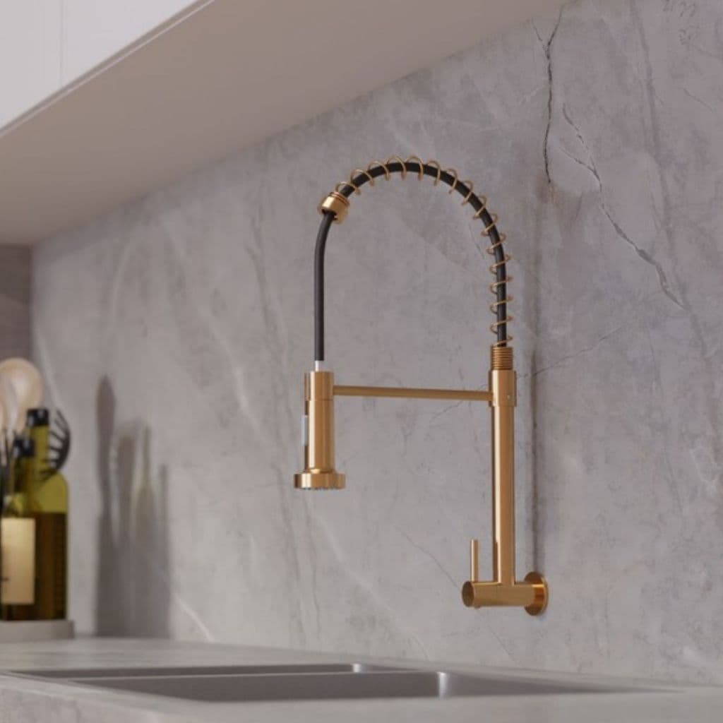 Torneira Gourmet Flexivel Rosê Gold De Parede Cozinha Água Fria