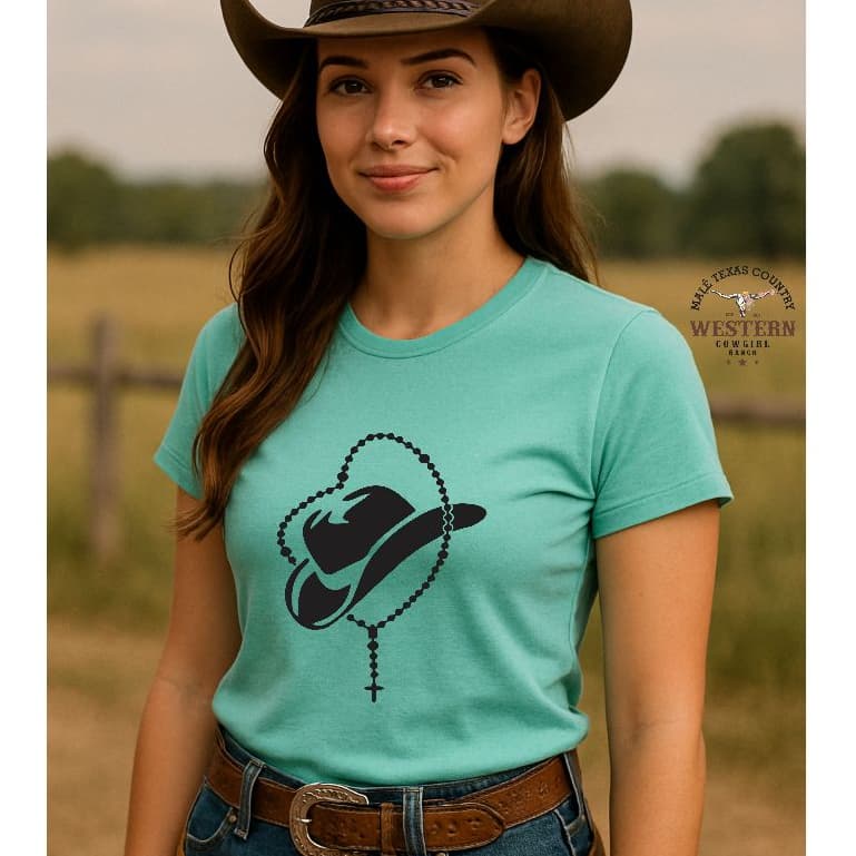 Camiseta Baby Look Feminina Modelo Country Chapeu Terço Tshirt Boiadeira