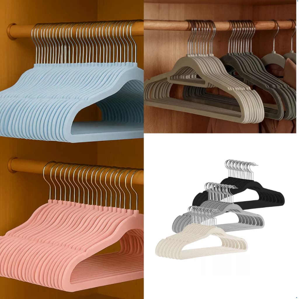 Kit 10 Cabides de Veludo Slim Adulto 42cm ou Infantil 28cm Cores Diversas Antideslizantes Premium