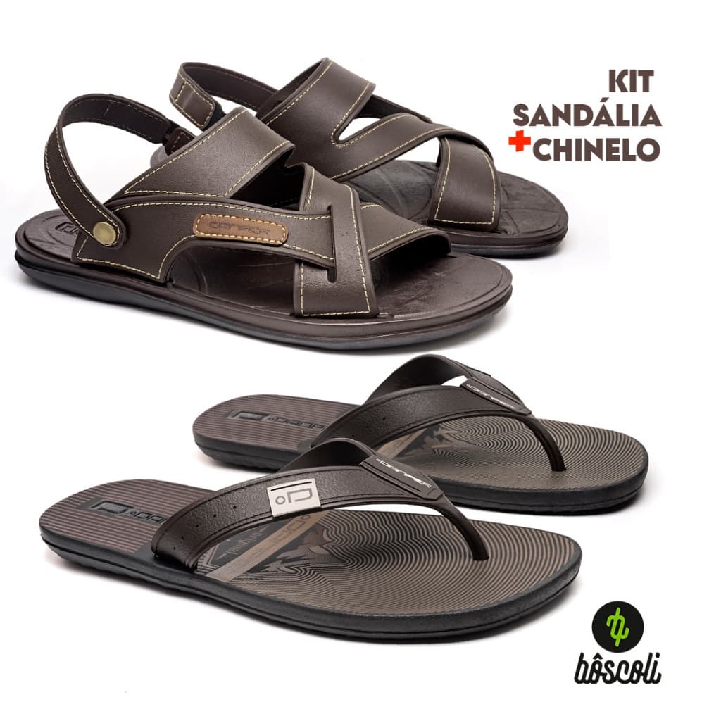 Kit Sandálias Danper  Franciscana + Chinelo Barcelona Marrom Com Nota Fiscal