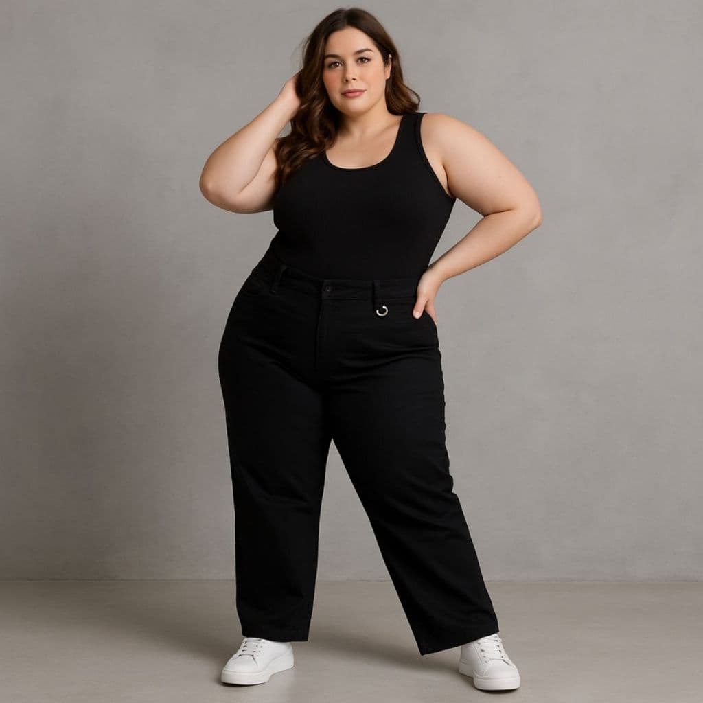 Calça Wide Leg Jeans Plus Size Preta Lisa Premium Cintura Alta Envio Imediato
