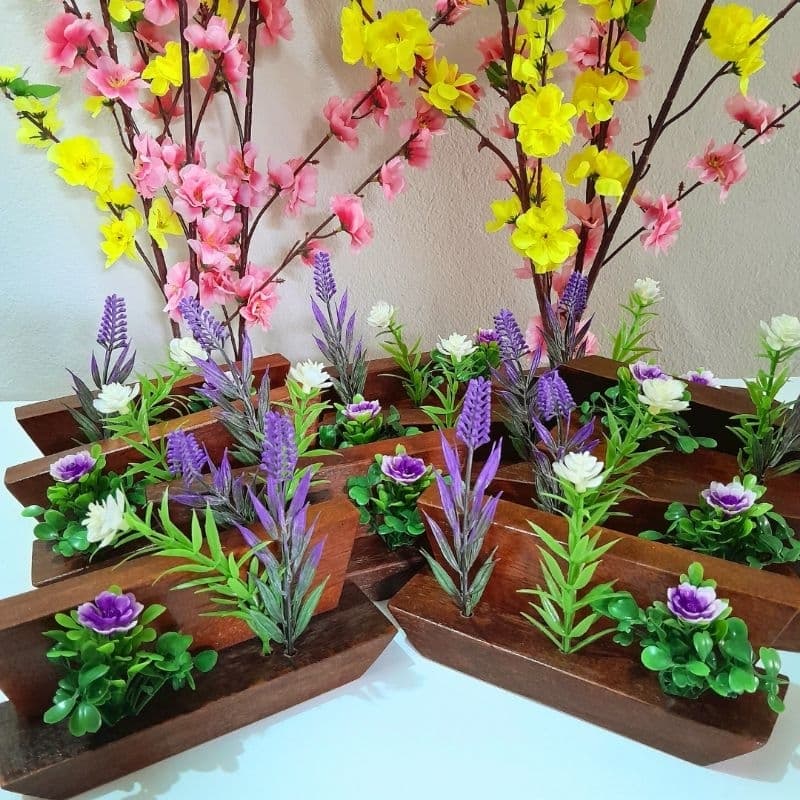 Decoração Decorativo Com Plantinhas Artificiais Estilo Rústico Em Madeira Invernizado