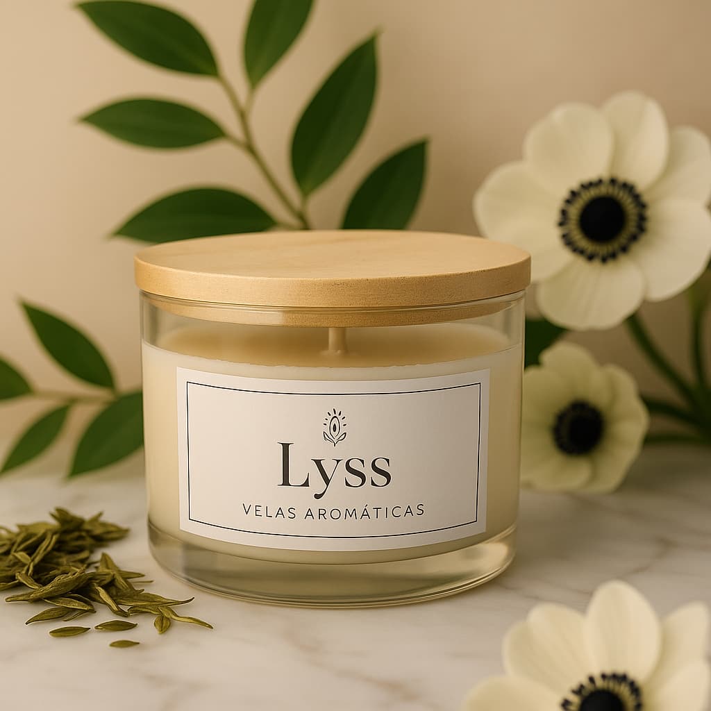 Vela Aromática Flor de Baunilha Chá Branco Lavanda Natural Artesanal Premium Tampa Madeira