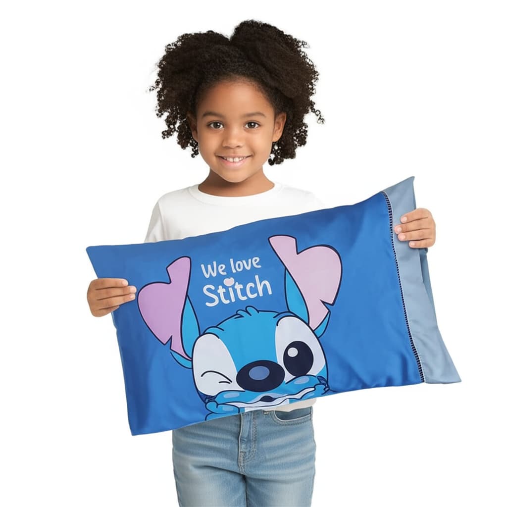 Capa Fronha de Travesseiro Infantil Ponto Palito Stitch Rosa 50x70  Toque Macio
