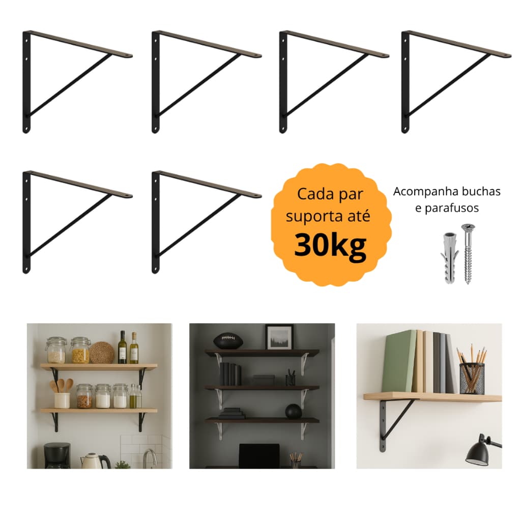Kit 6 Suportes Cantoneiras Mão Francesas 20cm 25cm 30cm 35cm 40cm 50cm