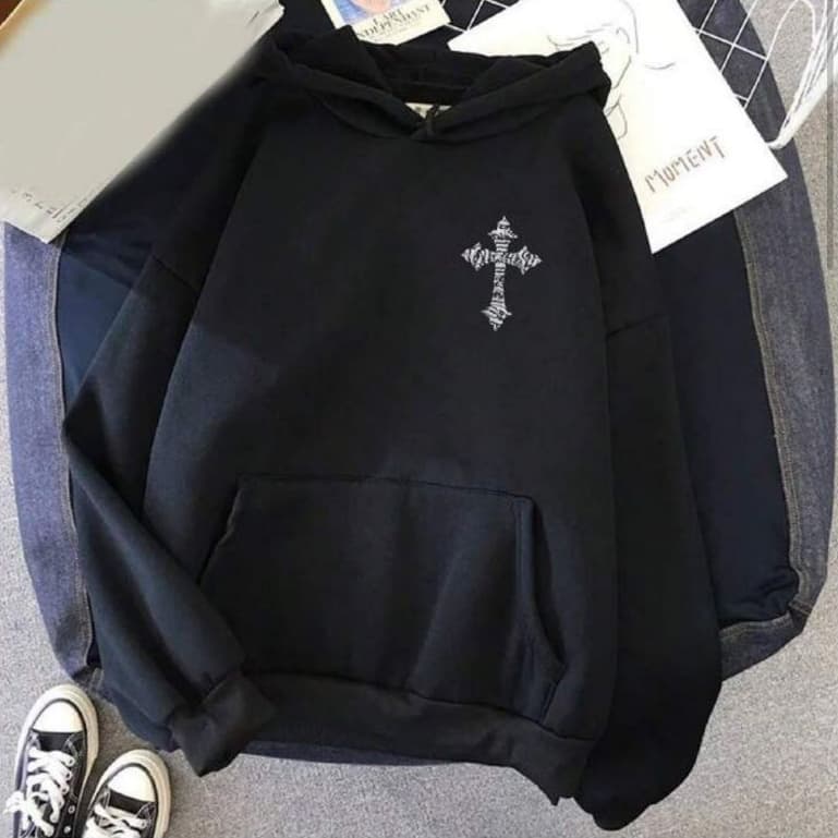 Moletom Canguru Escudo Crucifixo Com Capuz E Bolso Casaco Masculino Feminino Flanelado Unissex Inverno Frio Algodão